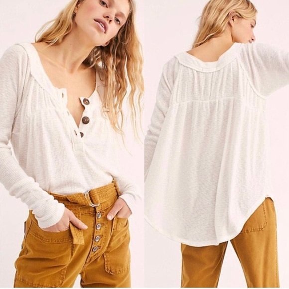 Free People Tops - Free People Must Have Thermal Henley Top Women’s Size S Long Sleeve Oversized